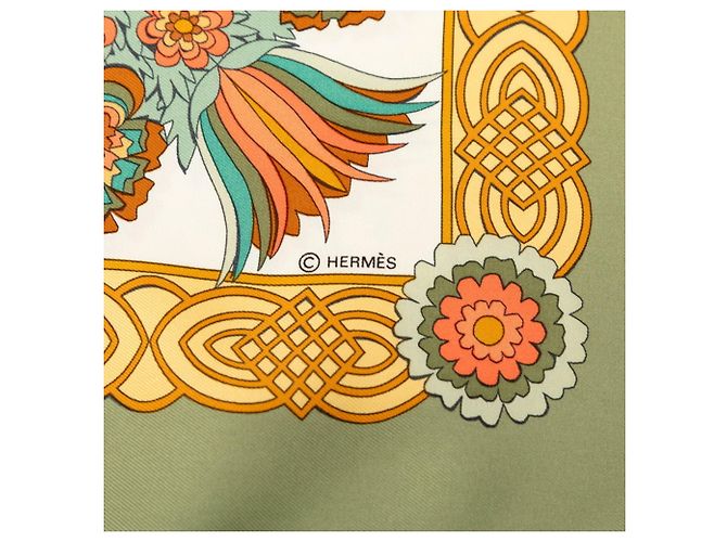 Hermès Hermes Carre 90 Decoupages Paper Cutout Scarf Multicolore Verde Cachi - vista 7
