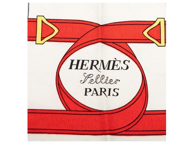 Hermès Hermes Carre 90 Eperon d’or Seidentuch Weiß Marineblau - Ansicht 3