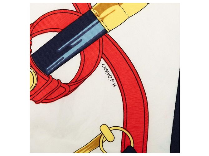Hermès Hermes Carre 90 Eperon d’or Seidentuch Weiß Marineblau - Ansicht 6