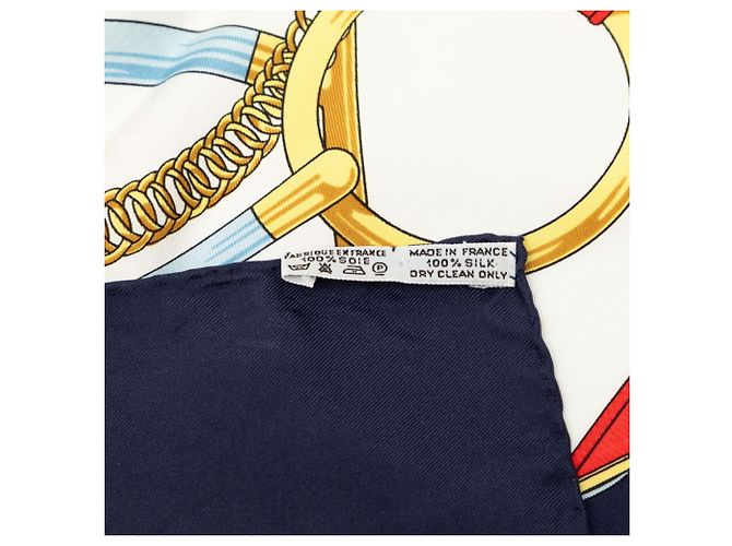 Hermès Hermes Carre 90 Eperon d’or Seidentuch Weiß Marineblau - Ansicht 8