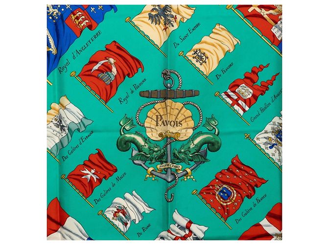 Hermès Hermes Carre 90 PAVOIS Ship Flag Sciarpa E Foulard Verde - vista 2