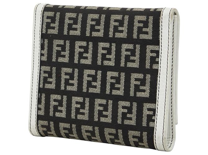 Fendi Zucchino Logo Charm Tri-fold Wallet Brown White - view 2