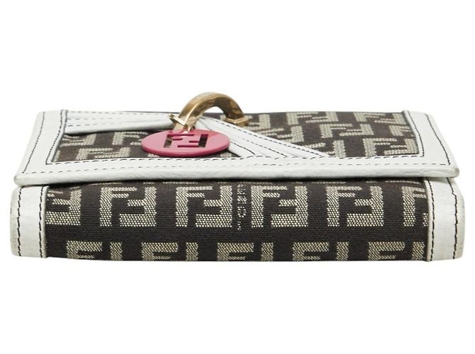 Fendi Zucchino Logo Charm Tri-fold Wallet Brown White - view 3