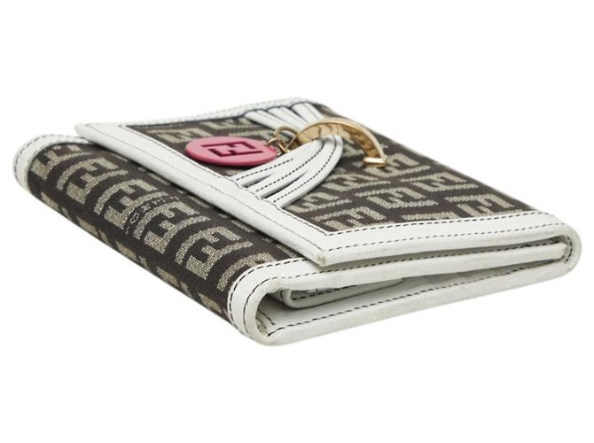 Fendi Zucchino Logo Charm Tri-fold Wallet Brown White - view 4