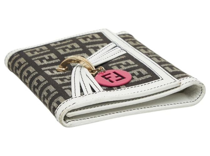 Fendi Zucchino Logo Charm Tri-fold Wallet Brown White - view 5
