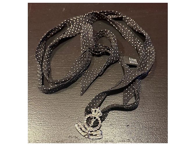 Choker in seta con pendente in cristallo Saint Laurent Nero Bianco - vista 2