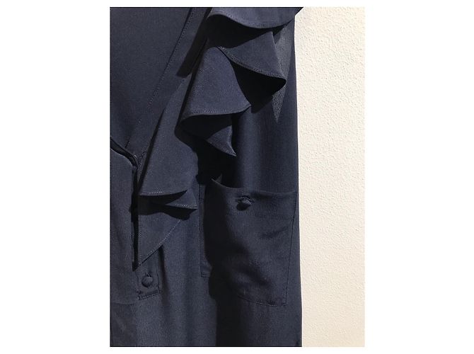Vestido Derek Lam de seda azul marino con cuello de volantes - vista 2