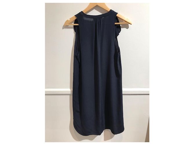 Vestido Derek Lam de seda azul marino con cuello de volantes - vista 3
