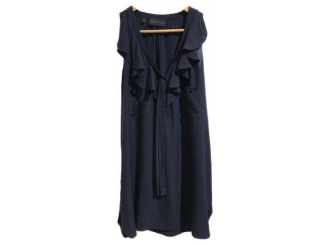 Vestido Derek Lam de seda azul marino con cuello de volantes - vista 7