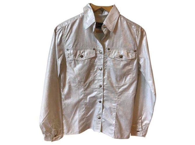 Medusa Camicia Versace Bianca in Cotone e Paillettes Bianco - vista 7