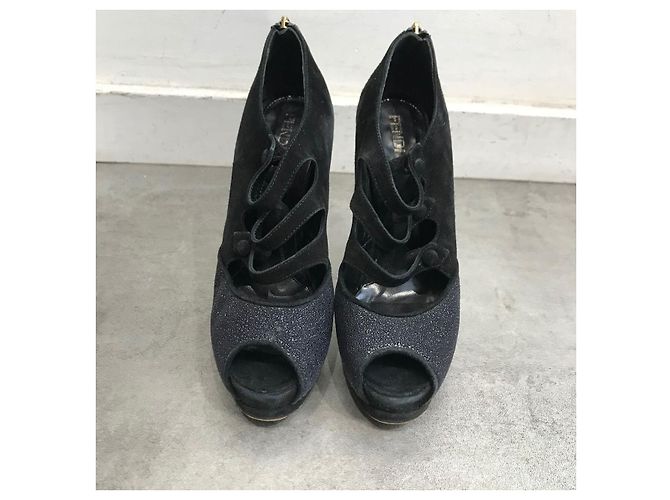 Fendi Black Suede Open Toe Boots Size 36 - view 2