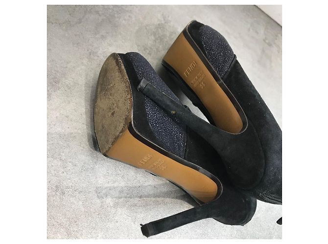 Fendi Black Suede Open Toe Boots Size 36 - view 6