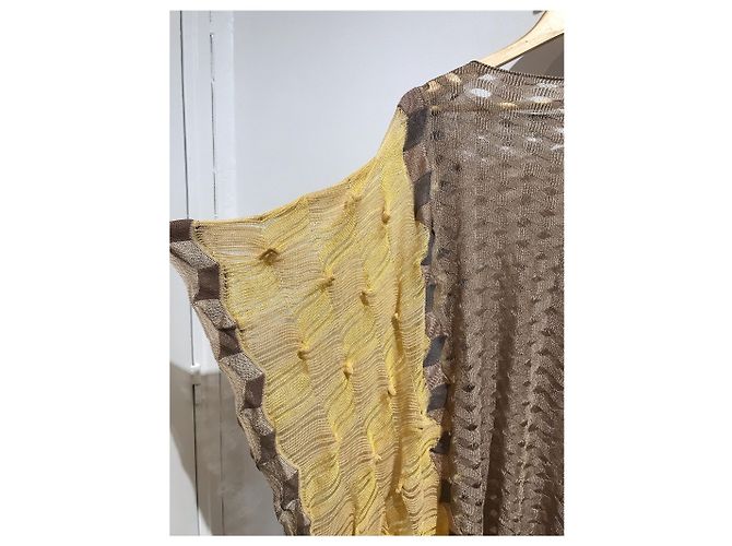 Poncho Missoni beige e giallo in viscosa e cotone - vista 2
