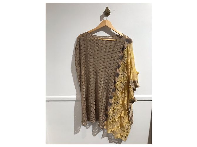 Poncho Missoni beige e giallo in viscosa e cotone - vista 3