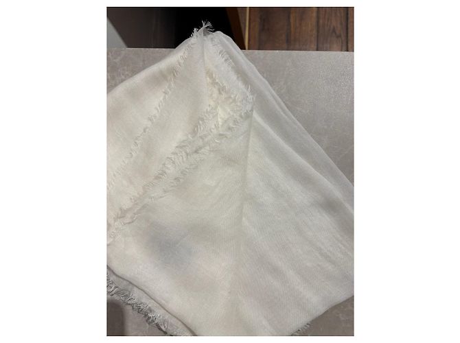 Chanel Scarf White Modal and Cashmere with CC Logo - view 10