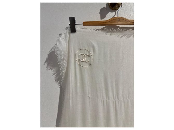Chanel Scarf White Modal and Cashmere with CC Logo - view 4