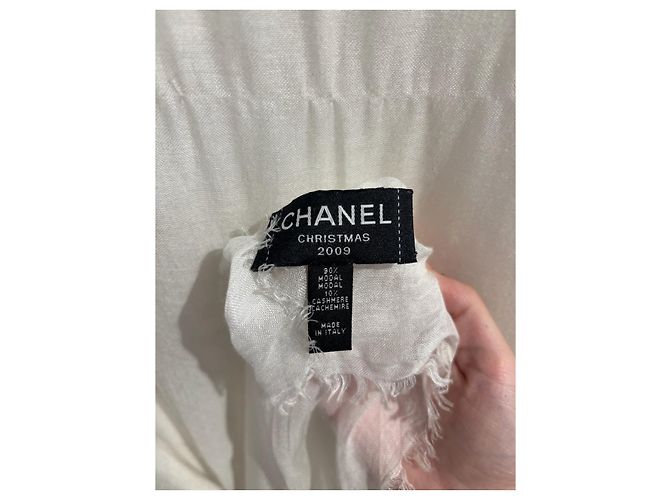 Chanel Scarf White Modal and Cashmere with CC Logo - view 8