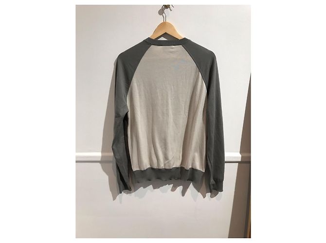Pull Hermès en laine beige et cuir M - vue 2