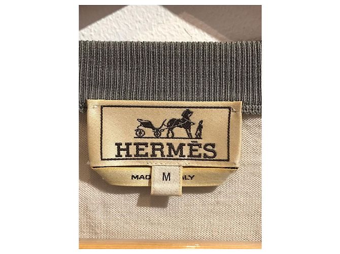 Pull Hermès en laine beige et cuir M - vue 4