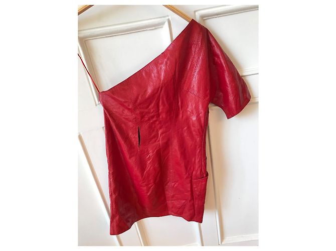 Vestido Louis Vuitton de cuero T.36 Roja - vista 3