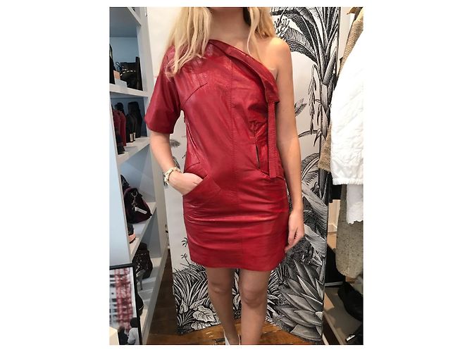 Vestido Louis Vuitton de cuero T.36 Roja - vista 6