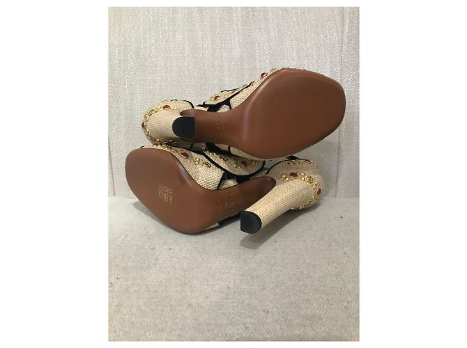 Alaïa Beige Raffia Pumps with Studs and Stones Size 40 - view 7
