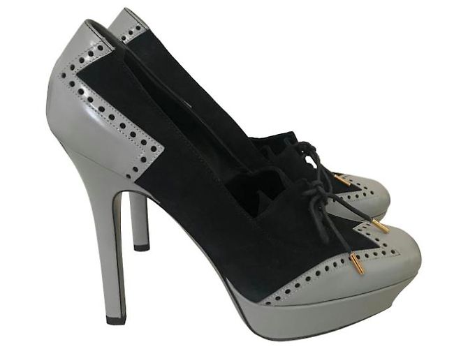 Décolleté Gucci in pelle grigia e scamosciato nero Taglia 39 Grigio - vista 10