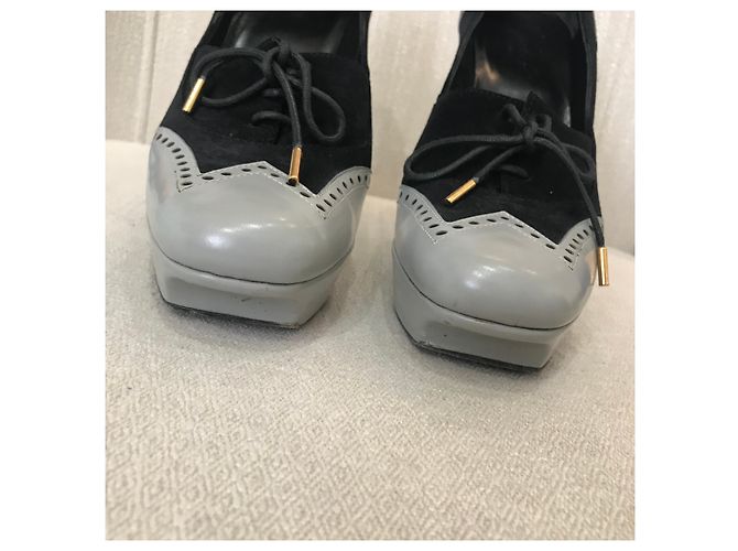Décolleté Gucci in pelle grigia e scamosciato nero Taglia 39 Grigio - vista 3