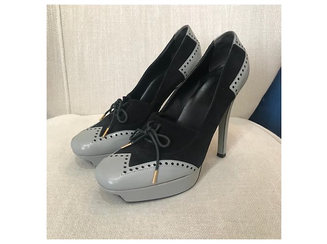 Décolleté Gucci in pelle grigia e scamosciato nero Taglia 39 Grigio - vista 4