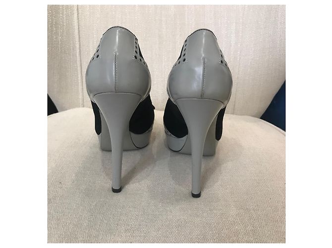 Décolleté Gucci in pelle grigia e scamosciato nero Taglia 39 Grigio - vista 5