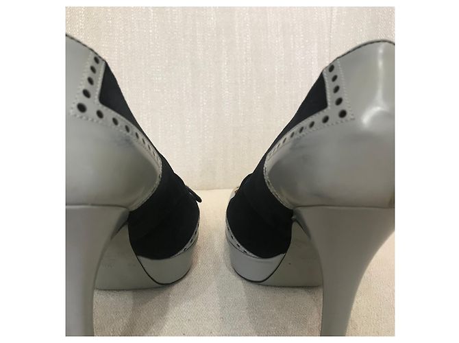 Décolleté Gucci in pelle grigia e scamosciato nero Taglia 39 Grigio - vista 6