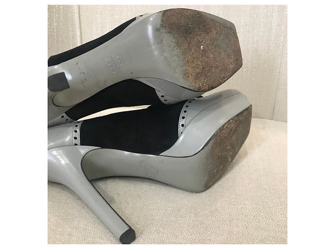 Décolleté Gucci in pelle grigia e scamosciato nero Taglia 39 Grigio - vista 7