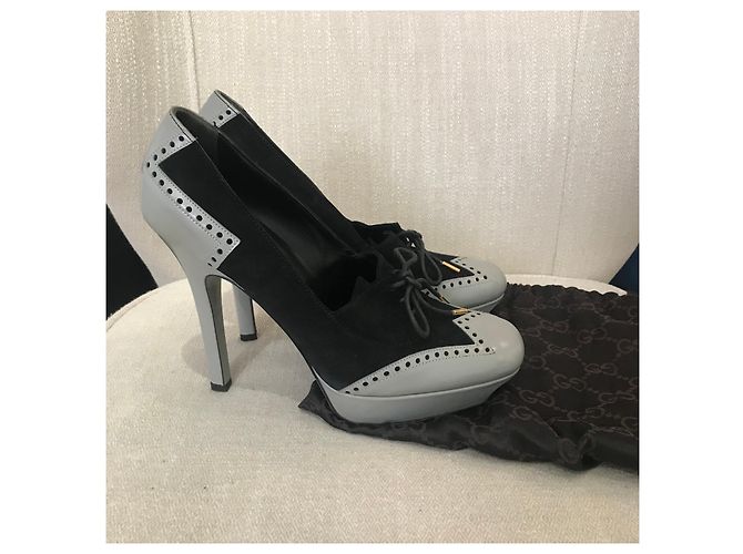 Décolleté Gucci in pelle grigia e scamosciato nero Taglia 39 Grigio - vista 9