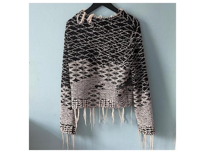 Saint Laurent 17 AW Distress-Pullover mit Fransen Schwarz Weiß - Ansicht 2