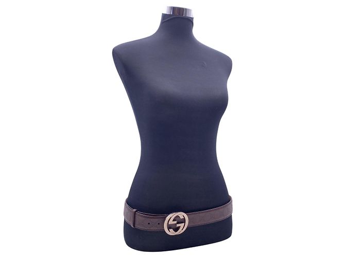 Gucci Brauner ssima Ledergürtel mit silberner Interlocking-Schnalle Größe 95/38 - Ansicht 2