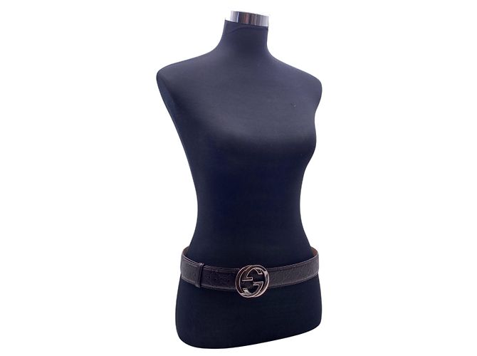 Gucci Brauner ssima Ledergürtel mit silberner Interlocking-Schnalle Größe 90/36 - Ansicht 2