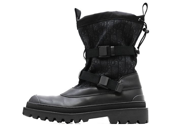 Stivali con platform in pelle Dior Oblique Nero - vista 3