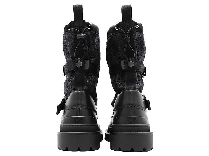 Stivali con platform in pelle Dior Oblique Nero - vista 5