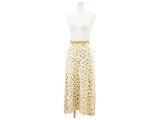 Gucci GG Interlocking Wool Blend Long Skirt Beige Golden - view 2