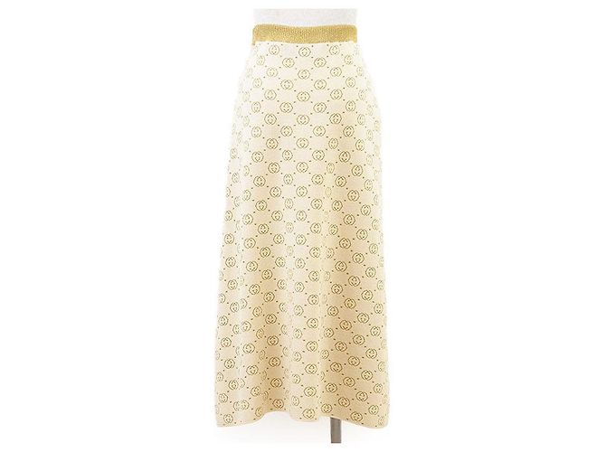 Gucci GG Interlocking Wool Blend Long Skirt Beige Golden - view 8