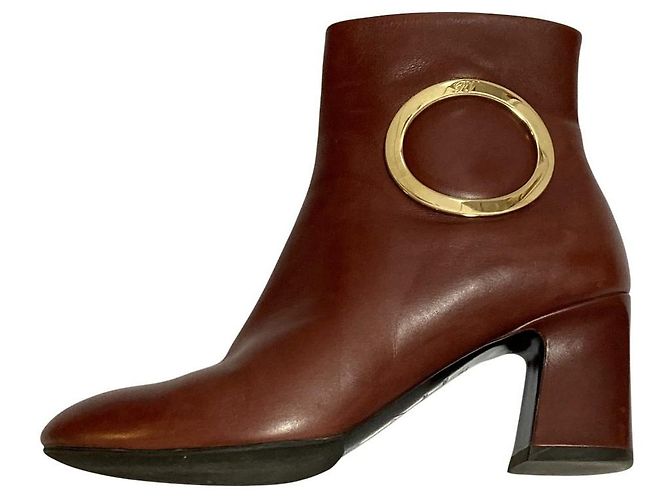 Botas curtas de couro com motivo circular Roger Vivier Marrom Bordeaux - vista 8