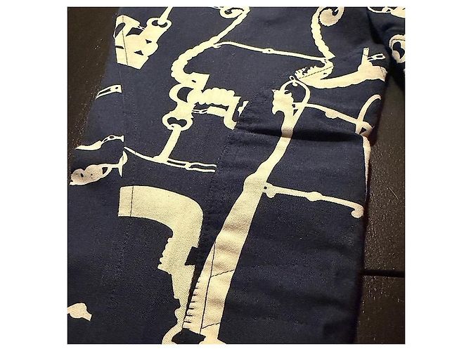 Pantalones de algodón con estampado Horsebit Gucci Tom Ford Blanco Azul marino - vista 3