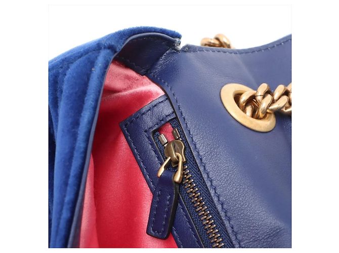 Gucci Borsa a tracolla Blue GG Marmont in velluto con catena - vista 10