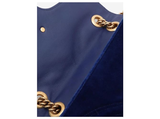 Gucci Borsa a tracolla Blue GG Marmont in velluto con catena - vista 12