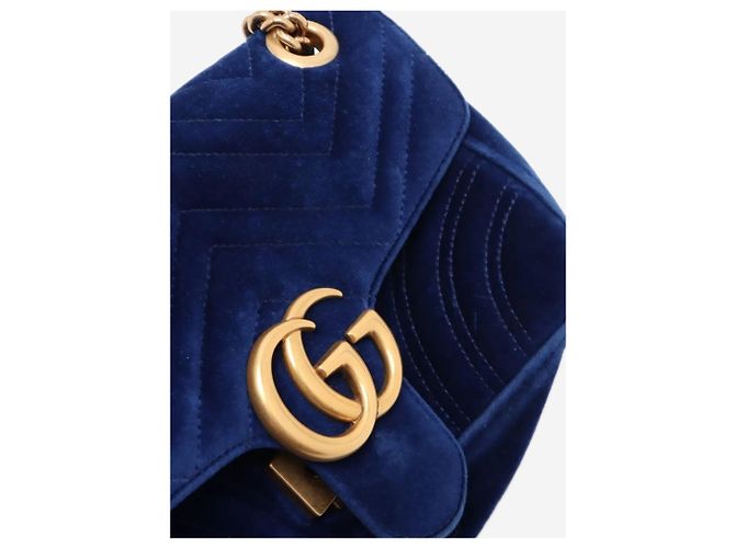 Gucci Borsa a tracolla Blue GG Marmont in velluto con catena - vista 13