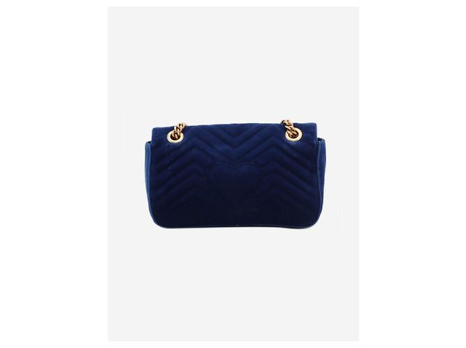 Gucci Borsa a tracolla Blue GG Marmont in velluto con catena - vista 2