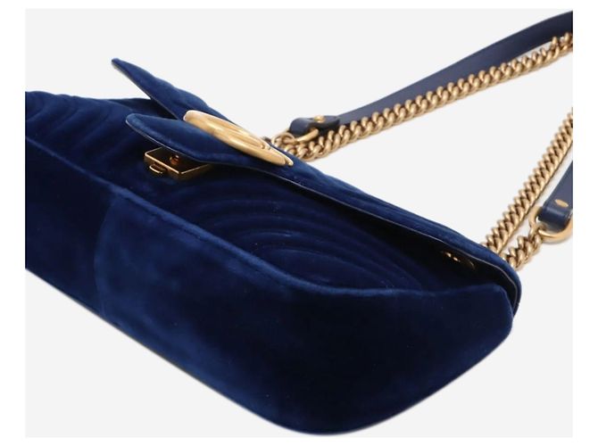 Gucci Borsa a tracolla Blue GG Marmont in velluto con catena - vista 3