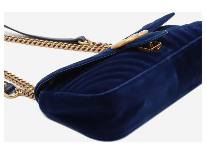 Gucci Borsa a tracolla Blue GG Marmont in velluto con catena - vista 4