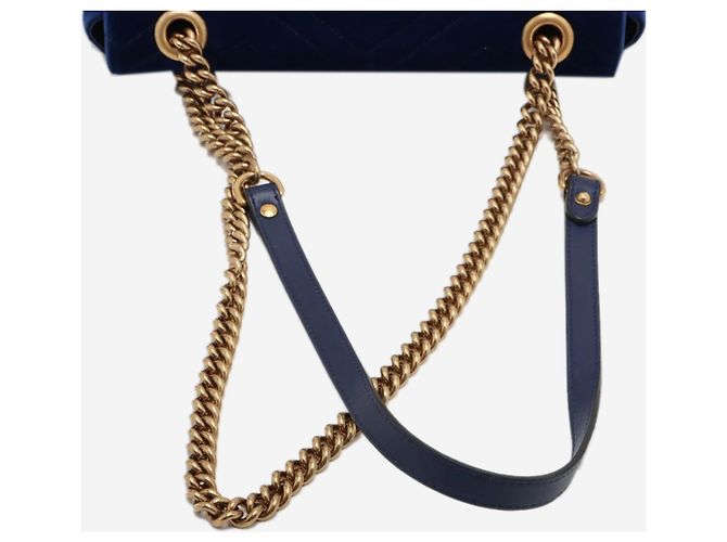 Gucci Borsa a tracolla Blue GG Marmont in velluto con catena - vista 5