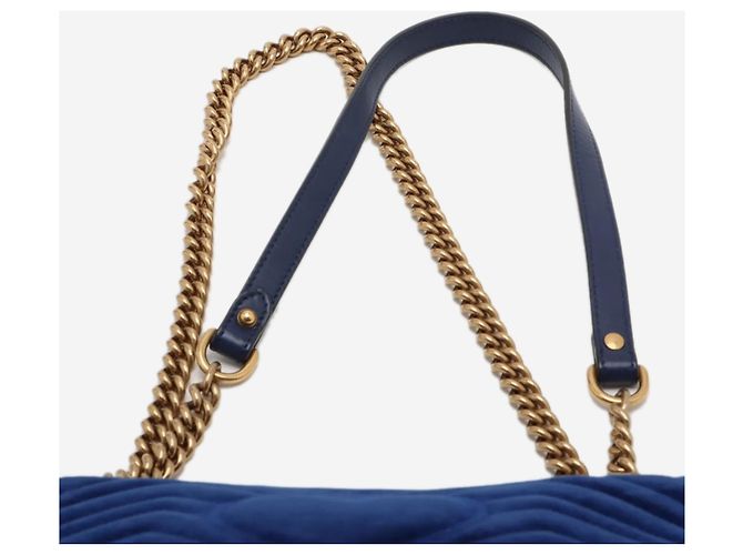 Gucci Borsa a tracolla Blue GG Marmont in velluto con catena - vista 6